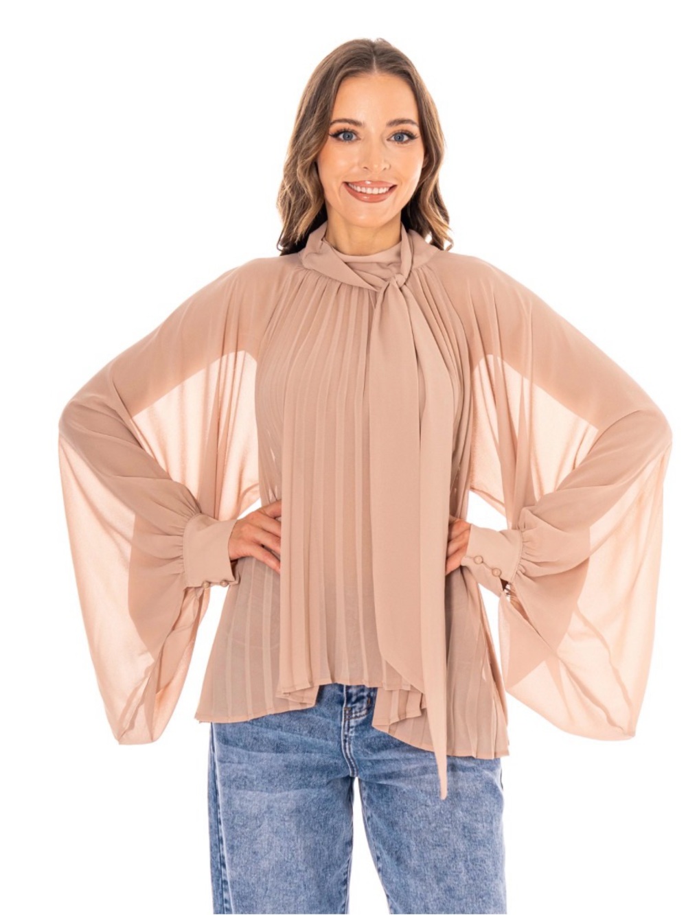Graceful Pleated Tie-Neck Blouse | SM111